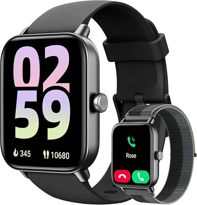 Smart Watch for Women Men, 1.85" Alexa Fitness Tracker with Call & SMS, Heart Rate, SpO2, Stress & Sleep Monitor, IP68 Waterproof Smartwatch for Android iPhone Samsung etc., 100+ Sports Modes, 2 Bands