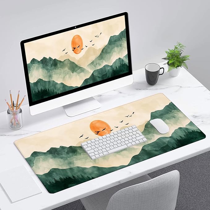 Mountains Desk Pad Mouse Pad Green Yellow Forest Landscape Mousepad XL Large Gaming Mouse Pad Laptop Keyboard Mat Desk Pad 31.5"x11.8" Office Home Decor for Women Girl