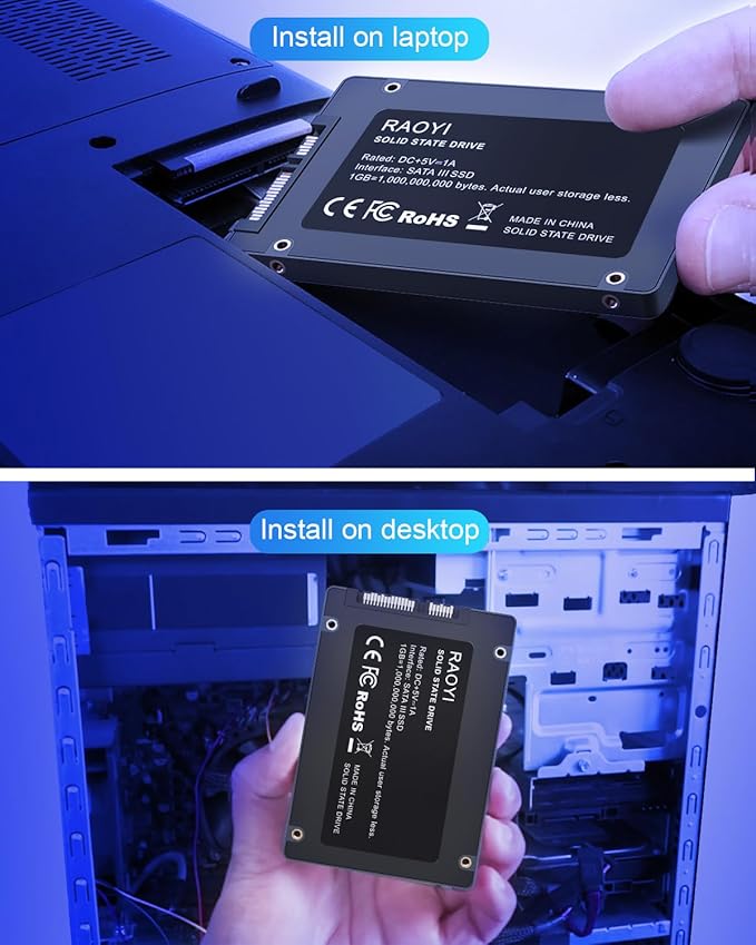 RAOYI 64GB Internal SSD SATA III 2.5” Solid State Drive 3D NAND Flash Advanced SSD Hard Drive Up to 300MB/s SATA 3 SSD Upgrade Performance for PC Laptop
