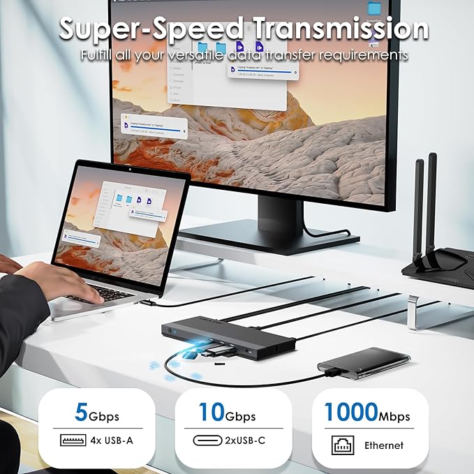 WAVLINK USB C Docking Station Dual Monitor Triple Display for Laptop Windows OS, USB Type C Dock with 130W Power Adatpter - 2 HDMI, DisplayPort, 100W PD, Ethernet, 4 USB 3.0, 2 USB-C, Audio