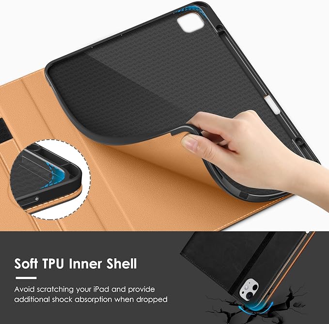 VIKESI Case for iPad Pro 13-inch M5 or M4 Released in 2025 or 2024, Leather Stand Cover with Apple Pencil Holder, Auto Wake/Sleep, Multiple Viewing Angles, Built in Hand Strap & Pocket,Black Brown