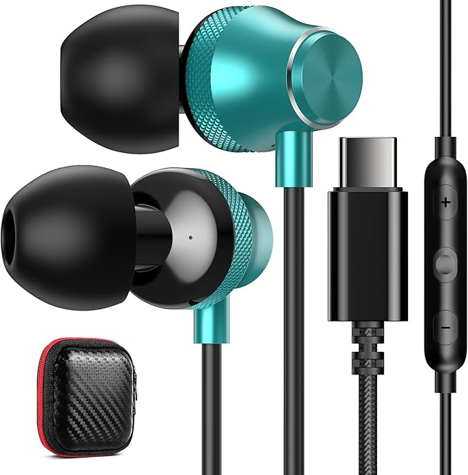 USB C Wired Earbuds for Google/Pixel 10 10a 9 8 8A 7 7A 6A for iPhone 17 17e Air 16 Pro Max 16e 15 Plus Corded Headphones for Apple/Android Type C Earphones for Samsung/Galaxy S26 S25 S24 Ultra Green