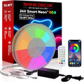 Shine Decor 24V Neon Rope Lights Smart APP Control Music Sync, 32.8FT/10M RGB Neon LED Strip Lighting for Indoor Outdoor Bedroom Gaming Light, Color Changing Dimmable Flexible IP65 Waterproof