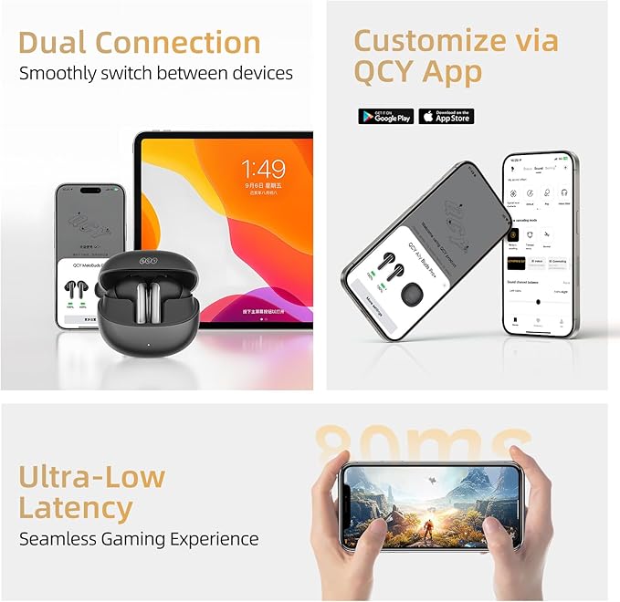 QCY MeloBuds Pro Aadptive Hybrid Active Noise Cancelling Wireless Earbuds, Reduce Noise by Up to 99%, Bluetooth 5.3 Wireless LDAC Hi-Res Audio, 34H Playtime, Comfortable Fit, Custom EQ via App