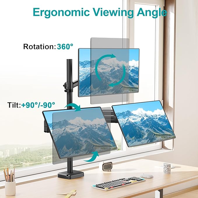 MOUNT PRO Triple Monitor Mount for Max 32" Computer Screen, Adjustable 3 Monitor Desk Mount, up to 19.8lbs Each, Three Display Arm with Tilt Swivel Rotation, VESA Mount 75x75/100x100mm