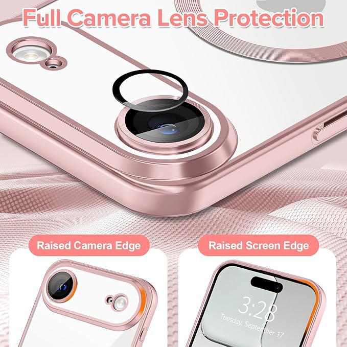 Hython Magnetic Clear for iPhone Air Case with Camera Lens Protector [Compatible with MagSafe] Luxury Plating Edge Slim Soft TPU Cover Protective Phone Case for iPhone Air 6.5", Matte Pink