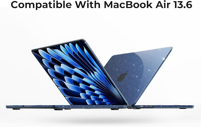 EooCoo Compatible with MacBook Air 13 inch Case M5 2026-2022 M4 M3 M2 Model A3449 A3240 A3113 A2681, Mac Air 13.6 inch Hard Shell & Keyboard Cover & Screen Film & Type-C, Sparkly Midnight