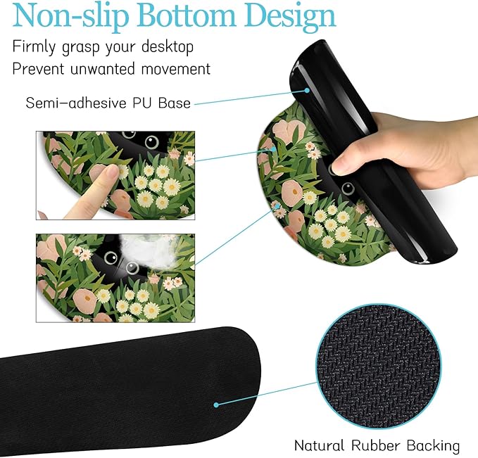 LIMKRIAN Cat Ergonomic Mouse Pad with Wrist Rest Desk Mat Set, Green Gaming Mouse Pad Wrist Support, Keyboard Mat Wrist Rest Cup Coaster Funny Office Decor
