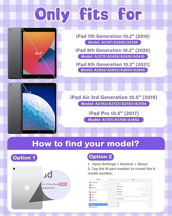 Kids Case for iPad 9th/8th/7th Generation (10.2 inch,2021/2020/2019), Kids Case for iPad Air 3rd Gen 10.5"/Pro 10.5, Durable Shockproof Cover with Shoulder Strap/Handle/Kickstand, Light Purple