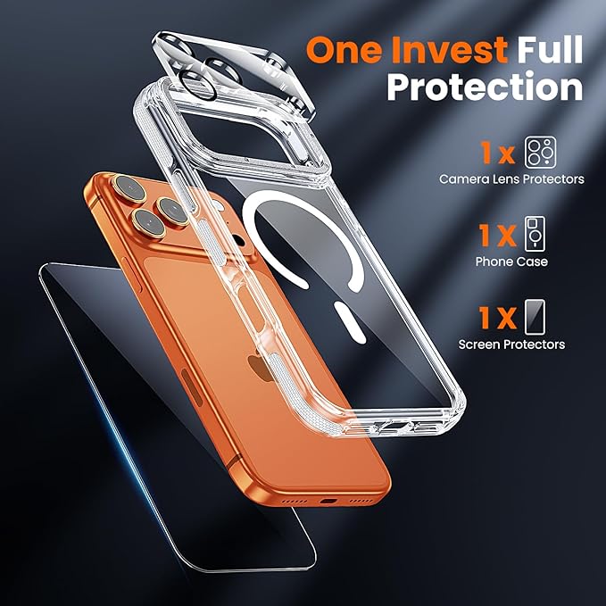 toushion 3 in 1 for iPhone 17 Pro Max Case Clear Bumper,Fits MagSafe, Yellowing-Resistant Acrylic Back, Shockproof Guard Corners, Military-Grade Protection for Phone Cover 6.9 inch