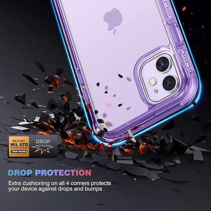 Diaclara Compatible with iPhone 11 Case, Full Body Rugged with Built-in Touch Sensitive Anti-Scratch Screen Protector, Soft TPU Bumper Case Clear Compatible with iPhone 11 6.1" (Clear Purple)