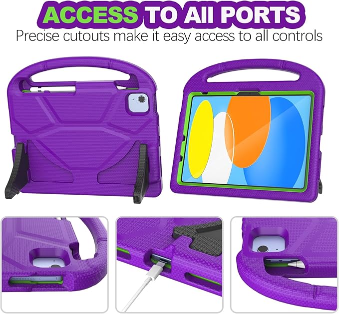 YIHE Kids Case for iPad A16 11th Generation (11-inch, 2025) & 10th Gen (10.9" 2022) | Shockproof Tablet Cover with Built-in Screen Protector & Pencil Holder for iPad 10.9/11 Inch, Purple Green