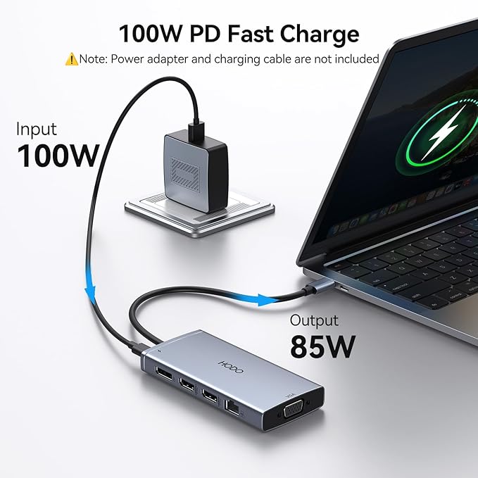 USB C Docking Station Dual Monitor Dock for Dell HP, Laptop Docking Station 3 Monitor Quad Monitors USB C Hub Dongle to 2 HDMI,DP,VGA,3 USB,PD,100W PD,Ethernet, 9 in 1 Thunderbolt Adapter for Surface
