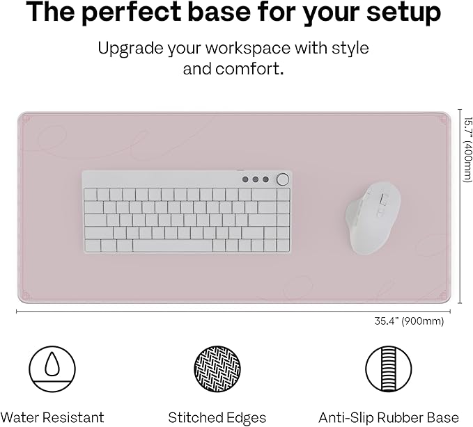 Pixio Mouse Pads - 36 x 16 inch XXL Caligraphy Pink Multifunctional Large Desk Mats for Gaming, Office, Desktop Anti-Slip Waterproof Washable Computer Mouse Mat