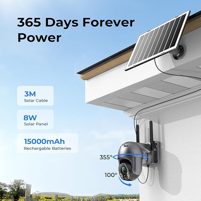 ELYSOO 5MP Cellular Security Camera Outdoor, No WiFi Security Camera with 10X Optical Zoom, 4G LTE Solar Powered Cameras, Human Detection & Auto Focus, Color Night Vision, Pan Tilt 360° Live View