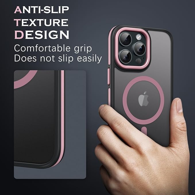 YINLAI Case for iPhone 16 Pro 6.3-Inch, iPhone 16 Pro Phone Case Magnetic [Compatible with Magsafe] Slim Translucent Matte Men Women Girls Shockproof Protective Back Cover, Black/Pink