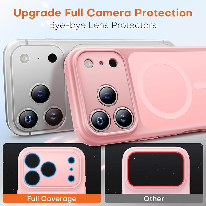 TAURI for iPhone 17 Pro Max Case, Compatible with MagSafe, (Full Camera Protection) Camera Control Cover Solid-Color Matte Magnetic 17 Pro Max Phone Case, Pink