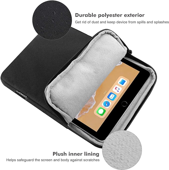 MoKo 9-11 Inch Tablet Sleeve Bag Carrying Case Fits New 11inch iPad Air M4, iPad A16 2025, iPad Pro 11 M4, Air 5/4/3, iPad 10/9/8th Gen, Tab S8/S9 11", Tablet Carrying Case, Black | Black