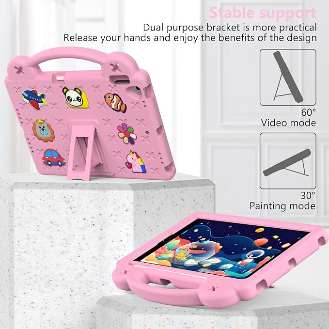 Dteck for iPad 9th/8th/7th Generation 10.2" Kids Case,Cartoon Panda Shockproof Rugged Lightweight Convertible Handles Stand Kids Friendly Case with Pencil Holder for iPad 10.2 inch 2021/2020/2019,Pink