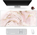Extended Gaming Mouse Pad XXL ArtSo Large Keyboard Mat Long Mousepad Desk Decor Writing Pad Non Slip Rubber Base Stitched Edges for Work, Game, Office, Home, 35.1" x 15.7", Pink Marble