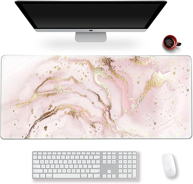 Extended Gaming Mouse Pad XXL ArtSo Large Keyboard Mat Long Mousepad Desk Decor Writing Pad Non Slip Rubber Base Stitched Edges for Work, Game, Office, Home, 35.1" x 15.7", Pink Marble