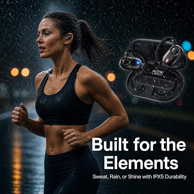 MINDBEAST Open Ear Earbuds with Bi-Axial Adjustment Fit and Immersive Sound, Bluetooth Wireless Headphones Ear Buds for Outdoor Exercise, Gym, and Conference Calls, Long Battery Life OpenBass Fit
