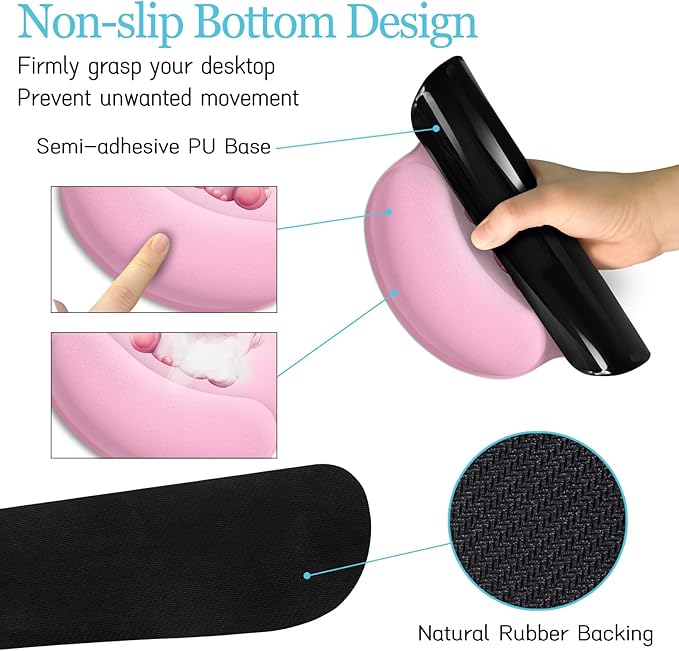 LIMKRIAN Elephant Mouse Pad Desk Mat Set, Kawaii Gaming Ergonomic Mouse Pad with Wrist Support Wrist Rest for Computer Keyboard Cup Coaster, Cute Pink Elephant Office Supplies Desk Decor Accessories