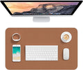 Hsurbtra Desk Pad, 23.6" x 13.8" PU Leather Desk Mat, M Extended Mouse Pad, Waterproof Desktop Blotter Protector, Non-Slip Ultra Thin Small Laptop Keyboard Writing Mat for Office Home, Dark Apricot