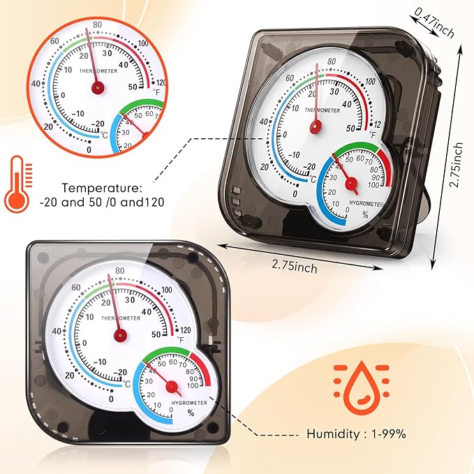 Kathfly 6 Pcs Indoor Thermometer and Humidity Gauge Indoor Mini Thermometer Hygrometer Temperature Humidity Meter Temperature and Monitor with Pointers for Home, Kitchen, Planting Room (Black)
