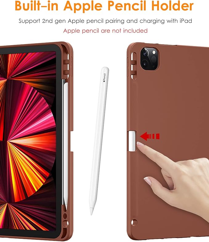 DTTO for iPad Pro 11 inch 4th/3rd/2nd/1st Generation 2022/2021/2020/2018 Case, Smart Slim Trifold Stand Soft TPU Back Cover with Built-in Pencil Holder, Also Fit iPad Air 5/4,Brown