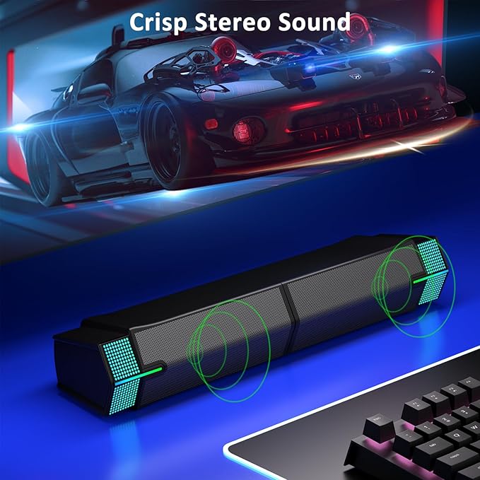 Jeecoo M20 Bluetooth Computer Speakers for PC Desktop Monitor, Gaming PC Sound Bar - Wired USB-Powered, Superb Stereo Sound, with Gradient RGB Lighting - Combine/Separate to Customize Your Desk