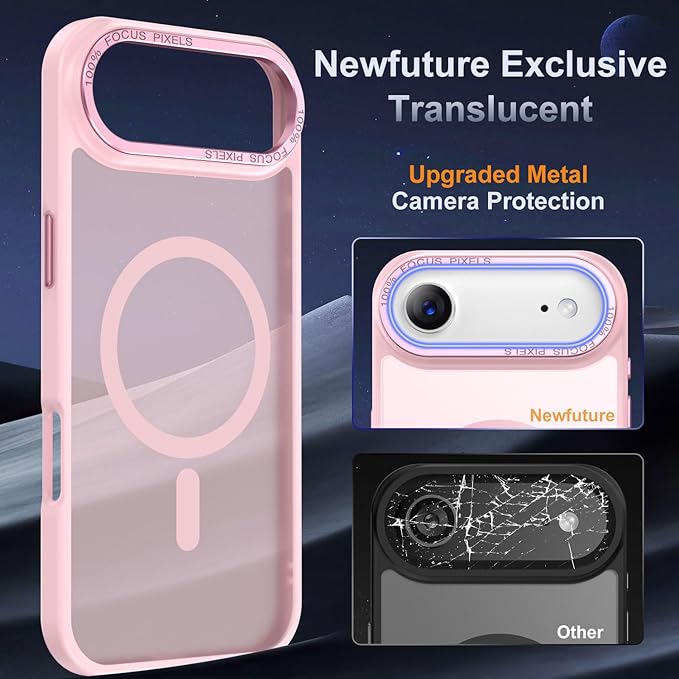 Newfuture Magnetic for iPhone Air Case [Compatible with Magsafe] [Military Grade Drop Protection] Translucent Matte Anti-Scratch Shockproof Protective Phone Cover 6.5 Inch, Tender Pink