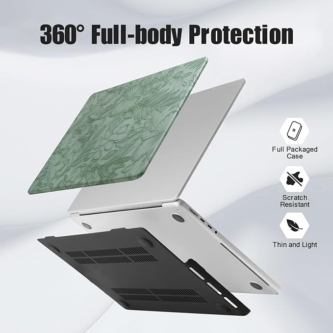 DTangLsm for MacBook Pro 14 inch Case 2026 M5, 2025 2024-2021 M4 M3 M2 M1 A3426 A3427 A3434 A3112 A3185 A3401 A2918 A2992 A2779 A2442 Pro Max, Textured MacBook Pro 14 Leather Case&Keyboard Cover,Green