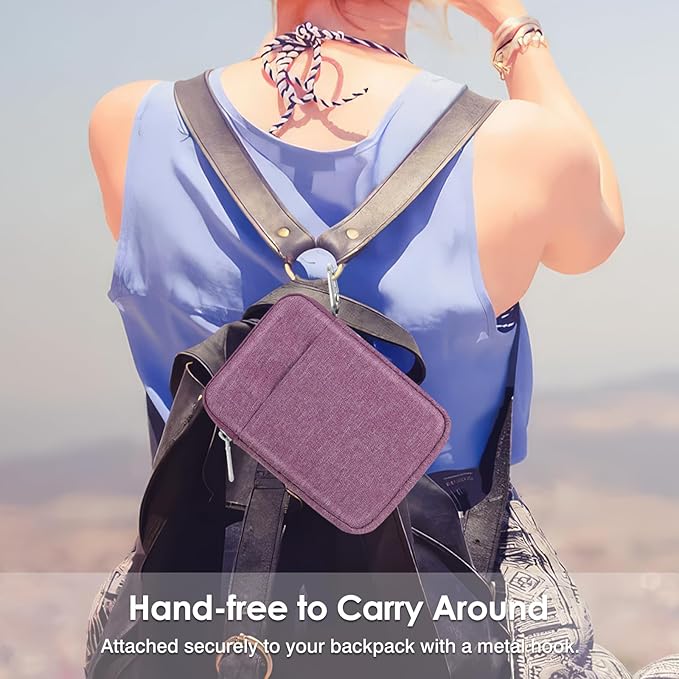MoKo Padded Ereader Sleeve Case for 6-7 inch Ereader Tablet Bag Protective Cover Pouch with a Carabiner, Compatible with 7" Colorsoft Signature Edition 2024, Purple