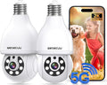 WESECUU Security Light Bulb Camera, 2K Light Bulb Security Camera Outdoor WiFi, 360° PTZ Light Socket Security Camera, Motion Detection Spotlight Siren, 24/7 Continuous Recording 2.4GHz