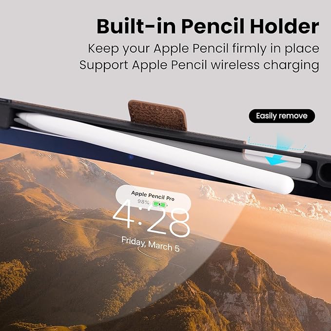 Handmade Case for iPad Pro 11 Inch (M5/M4) 2025/2024 with Pencil Holder Pocket,Magnetic Closure,Auto Sleep/Wake,Vegan Leather Folio Protective Cover,Multi Angles Stand,Dark Brown