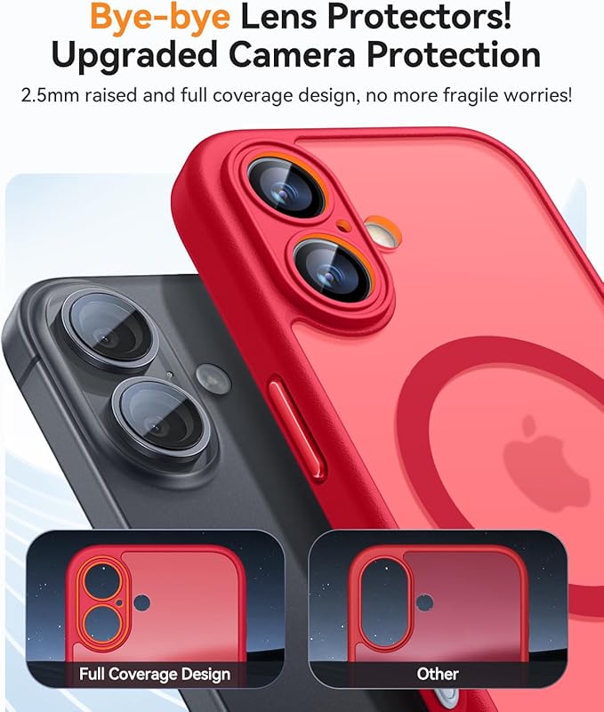 CANSHN Magnetic for iPhone 16 Plus Case, Upgraded [Full Camera Protection] [Compatible with Magsafe] [Translucent Matte] Shockproof Protective Phone Case for iPhone 16 Plus - Red