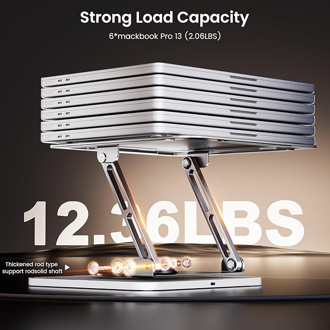 JOYEKY RGB Laptop Stand for Desk, Adjustable Ergonomic Laptop Riser with 360° Rotating Base, Foldable & Portable Computer Stand, Suitable for All 10-16” Laptops