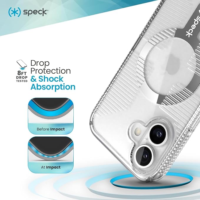 Speck Clear iPhone 16 Case - Slim Phone Case - MagSafe - GemShell - Crystal Clear