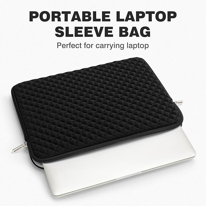 RAINYEAR 11 Inch Laptop Sleeve Diamond Foam Shock Resistant Neoprene Case Fluffy Lining Carrying Bag Compatible with 11.6'' MacBook Air Surface MacBook Neo A18 for 11" Computer Notebook (Black)