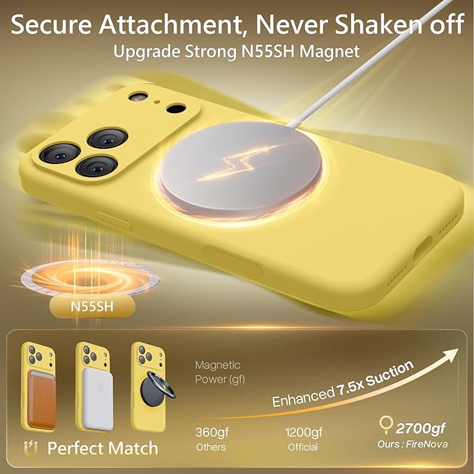 FireNova Magnetic for iPhone 17 Pro Max Case, Compatible with MagSafe, [Integrated Silicone Camera Control Button] [Camera Protection] Anti-Scratch Microfiber Lining Phone Case, 6.9", Yellow