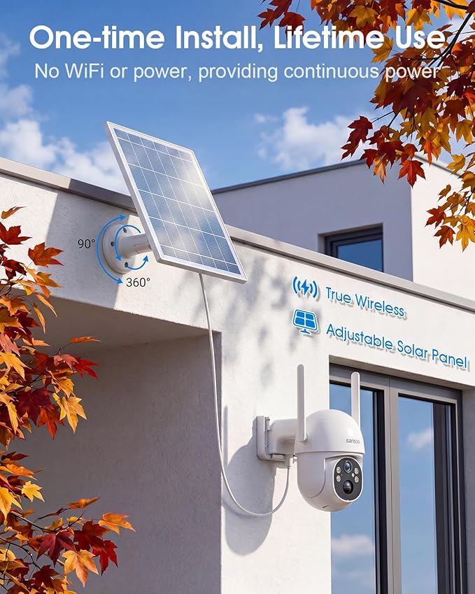 SANSCO 4G LTE Cellular Solar Security Camera Wireless Outdoor, Lifetime Free Unlimited Data, NO WiFi 2K Color Night Vision, PTZ 360 View, 2 Way Audio, Motion Detection, Built-in SIM Card, 64G TF Card