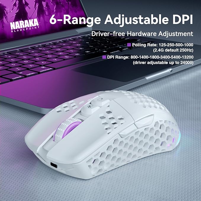 SOLAKAKA SM600 White Wireless Gaming Mouse,Tri-Modes BT5.1/Type-C Wired/2.4G Wireless Mouse with 2 Side Buttons, Programmable Macro Gamer Mouse with RGB Light for Laptop/PC/Mac