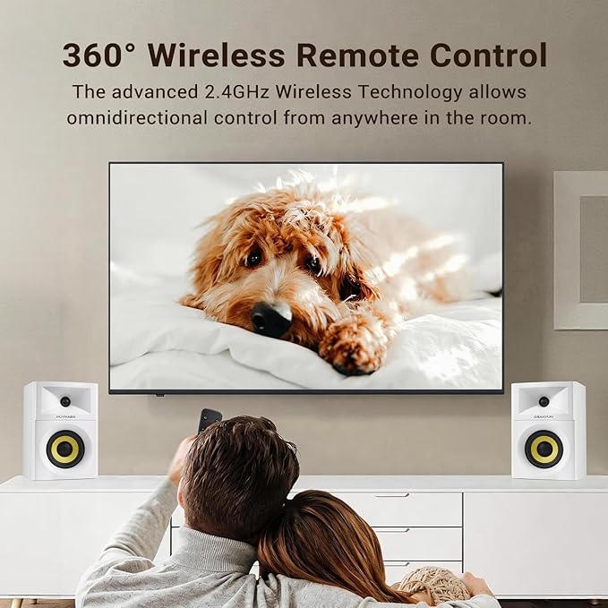 Sanyun SW205 4" 80W HiFi Bookshelf Speakers, 2.0 Active Near Field Studio Monitor, Upgraded 3D Sound Field, Flagship DAC & DSP, Geometric Diffusion Cabinet, Bluetooth 5.4/Optical/AUX, White