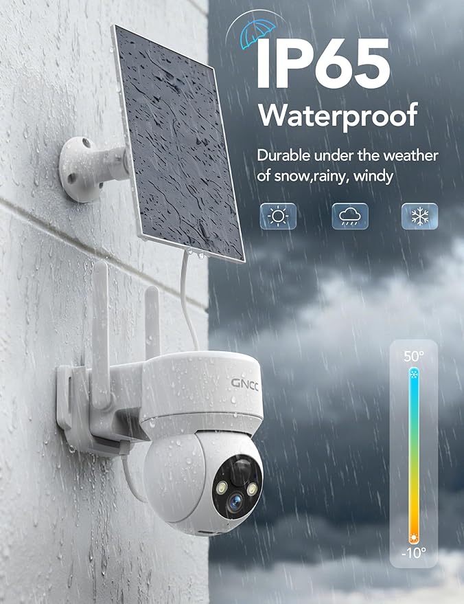 GNCC Solar Security Cameras Wireless Outdoor, 2.4G WiFi 360° View Solar/Battery Powered Cameras for Home Security with AI Human Detection, Color Night Vision, 2-Way Audio, SD/Cloud Storage, 2 Pack