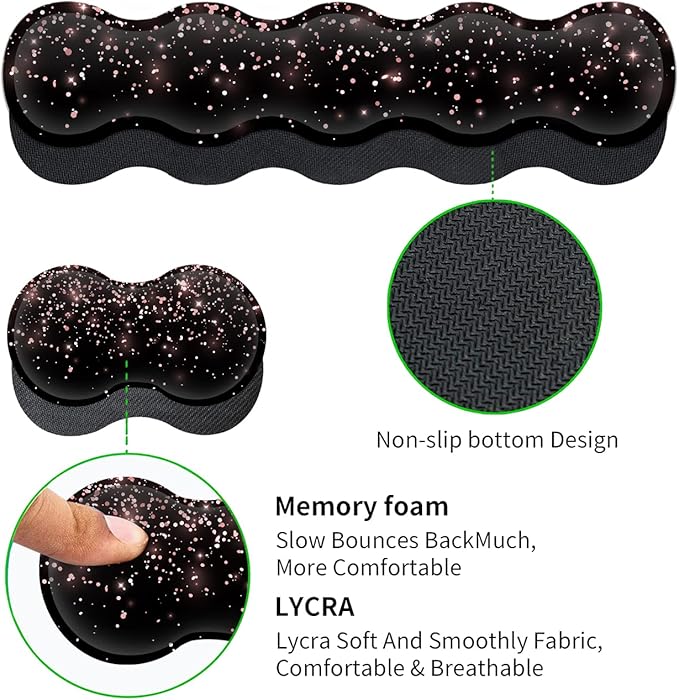 Large Gaming Mouse Pad (31.5x11.8 in) Rubber Base XXL Mousepad with Stitched Edges, Ergonomic Keyboard Wrist Rest, Extended Mouse Mat Desk Pad for Work, Game, Office, Rose Gold Glitter Black Mousepad