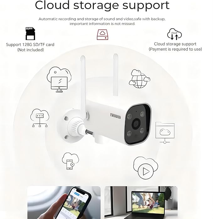 EVERSECU 2K WiFi PTZ Bullet Camera, Outdoor/Indoor, Pan/tilt, 2-Way Audio, Night Vision, Motion Detection Auto Tracking, Waterproof, Remote Access, RTSP Stream, Compatible with Alexa(4pack)