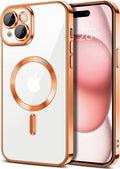 Hython Magnetic Clear for iPhone 15 Plus Case with Camera Lens Protector [Compatible with MagSafe] Luxury Plating Edge Slim Soft TPU Cover Protective Phone Case for iPhone 15 Plus 6.7", Orange
