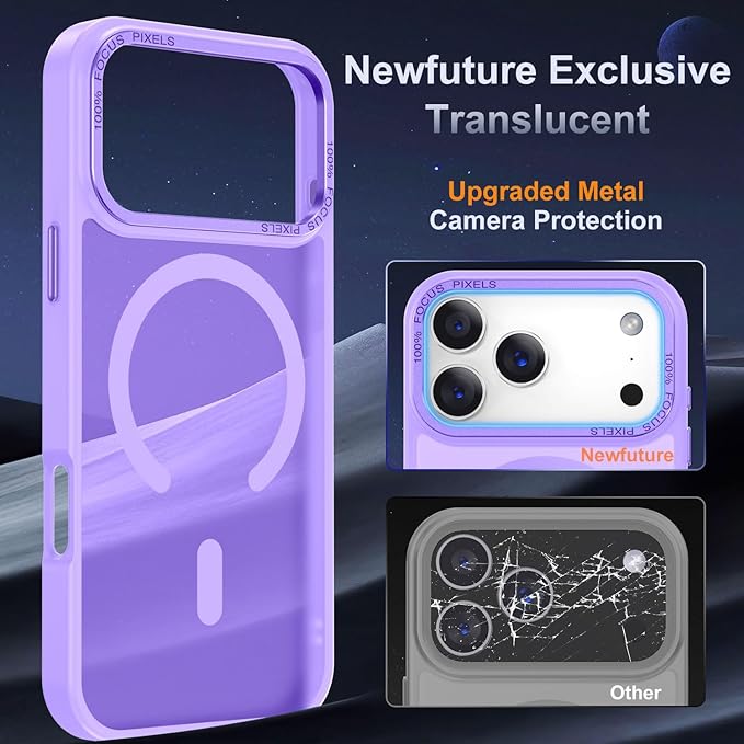 Newfuture Magnetic for iPhone 17 Pro Case [Compatible with Magsafe] [Military Grade Drop Protection] Translucent Matte Anti-Scratch Shockproof Protective Phone Cover 6.3 Inch, Lilac Purple