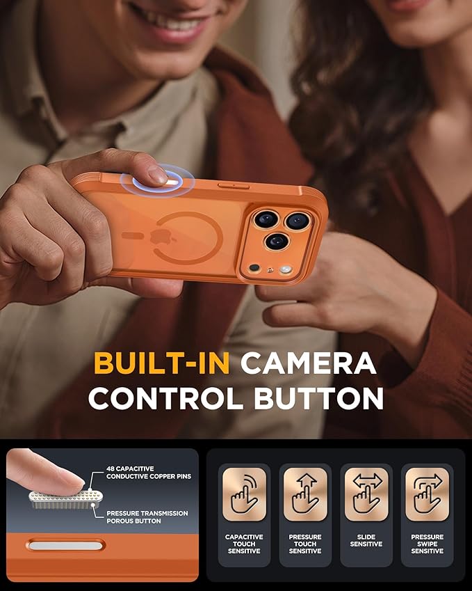 Miracase Magnetic for iPhone 17 Pro Case 6.3" [Compatible with MagSafe] Full-Body Phone Case with Built-in Glass Screen Protector & Camera Control,Drop Proof iPhone 17 Pro Cover, Orange